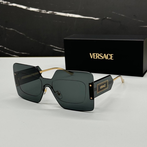 NEW MOD 2277 1002/87 VERSACE BLACK RIMLESS SQUARE VE2277 100287 WOMEN SUNGLASSES - Picture 1 of 11